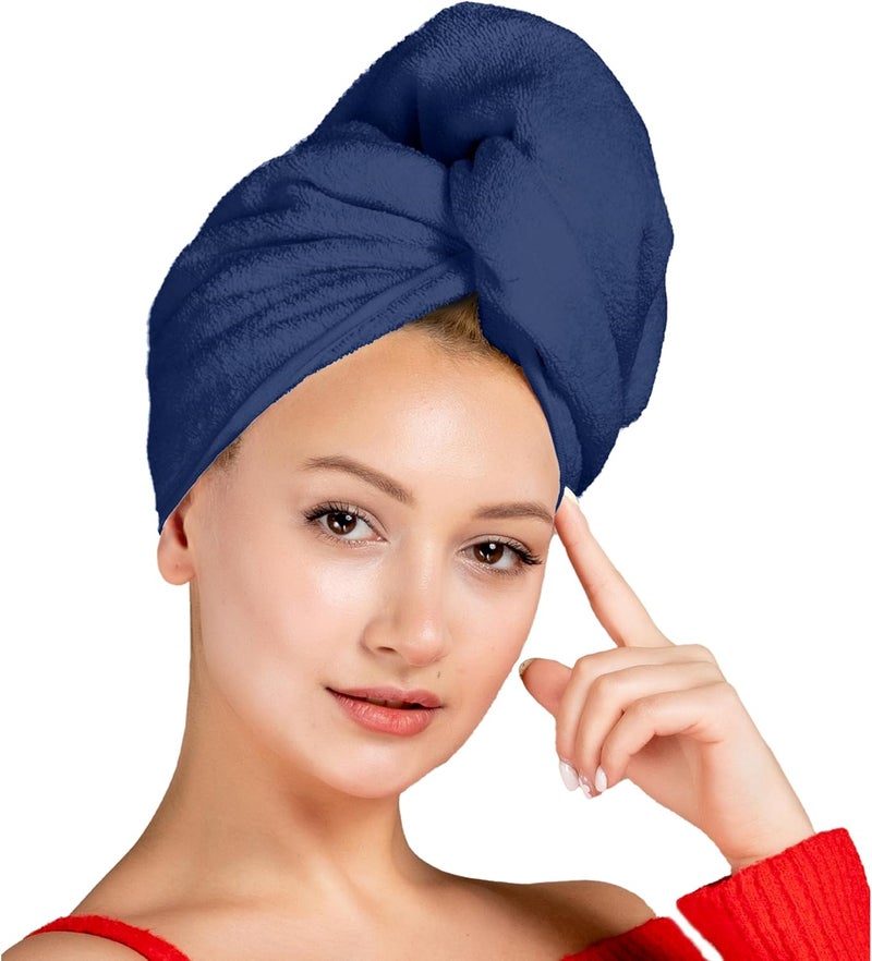 Siesta Zen Premium Quality 100% Combed Cotton Hair Drying Towel - Navy - Image 1